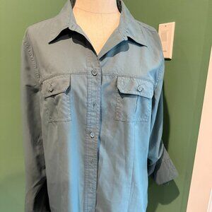 Eddie Bauer Hiking Shirt SPF Button Down Pretty Blue Green Sz L